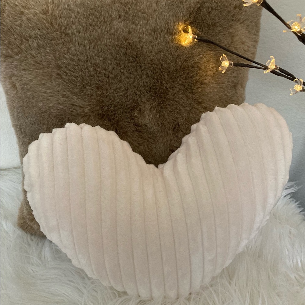 Plush Cream Heart Throw Pillow